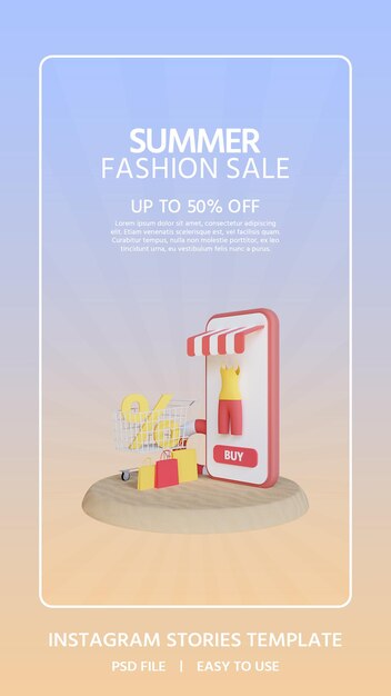 PSD 3d render of summer sale social media stories templates