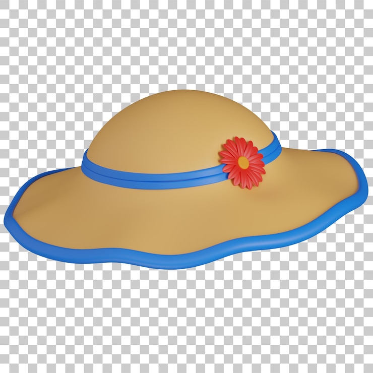 PSD 3d render of a summer sun hat with floral detail icon