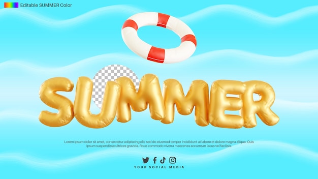 3d render of summer text alphabet with buoy