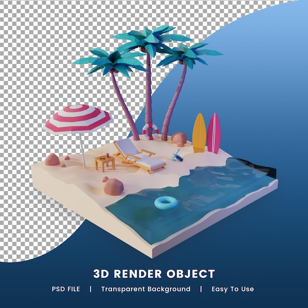 PSD 3d render of summer tropical beach