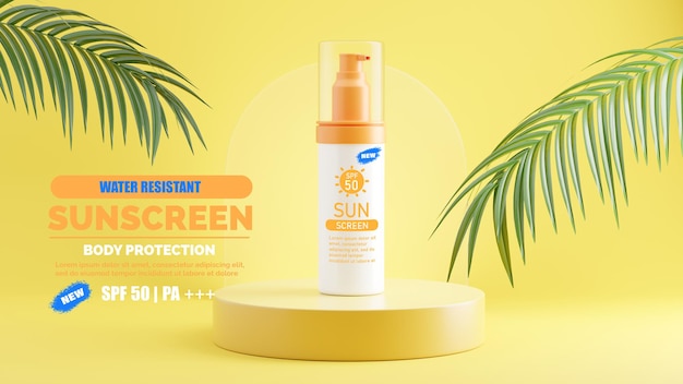 3d Render Of Sunscreen Protection Cream For Mockup Branding