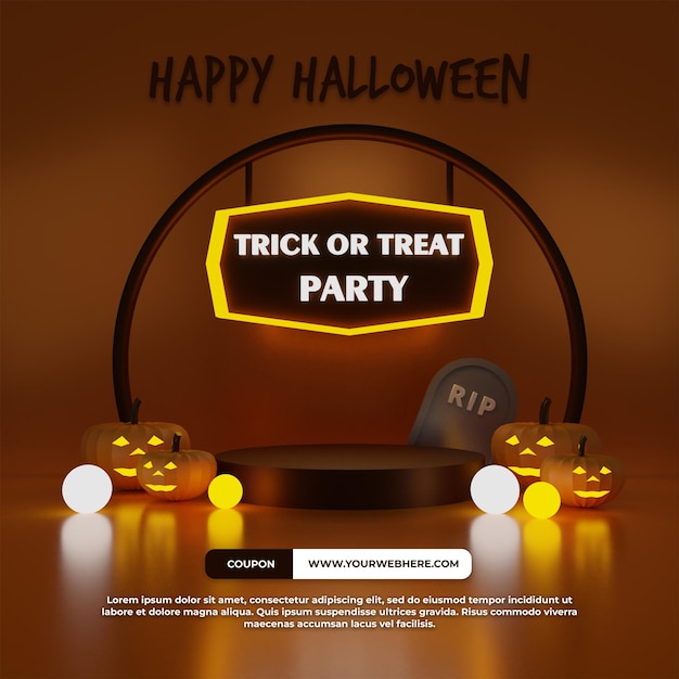 3d Render Szczęśliwego Halloween Impreza Cukierek I Psikus Z Dynią I Grobem