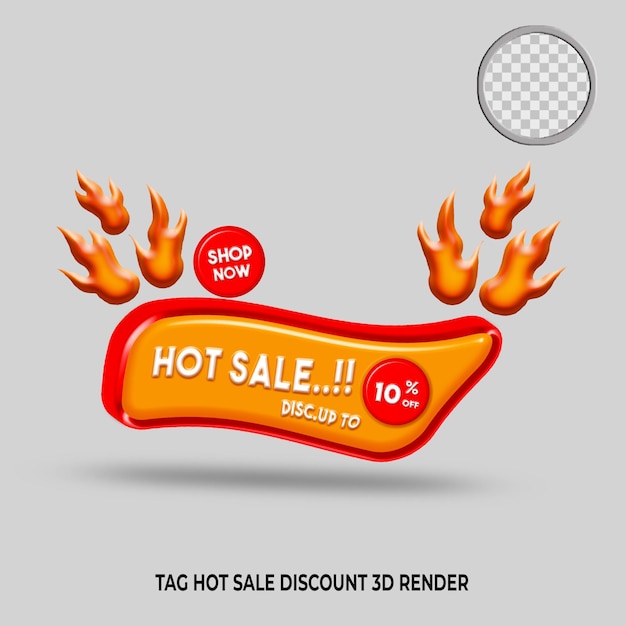 3d render tag hot sale discount promotion red orange color