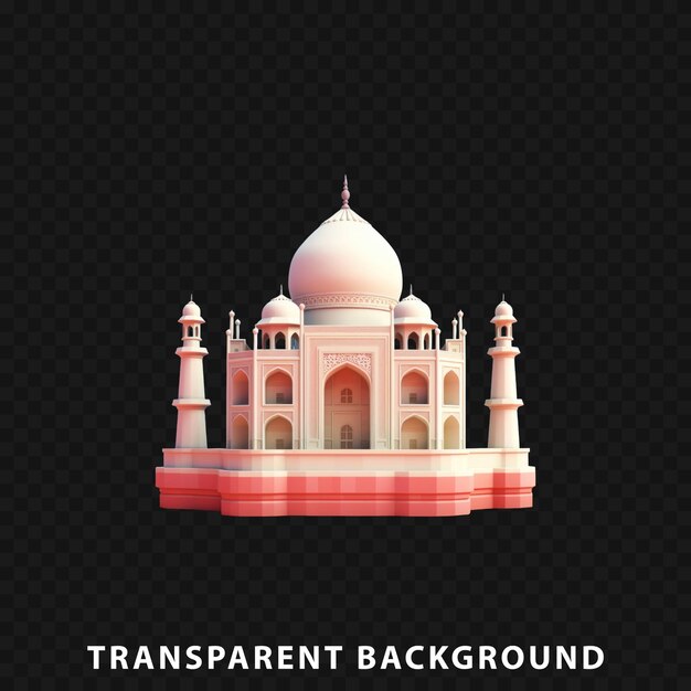 3d render taj mahal isolated on transparent background