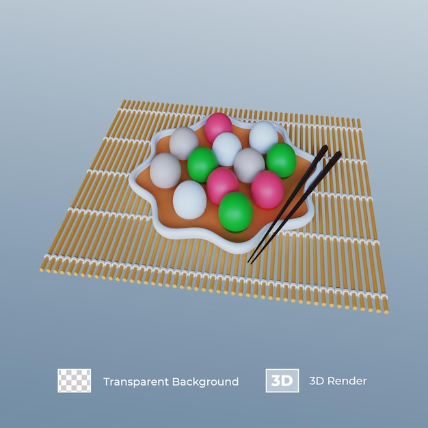 3d render tangyuan dumpling on bamboo mat for dongzhi festival