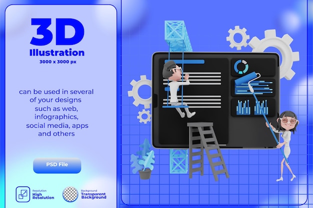 PSD 3d render teamwork illustratie