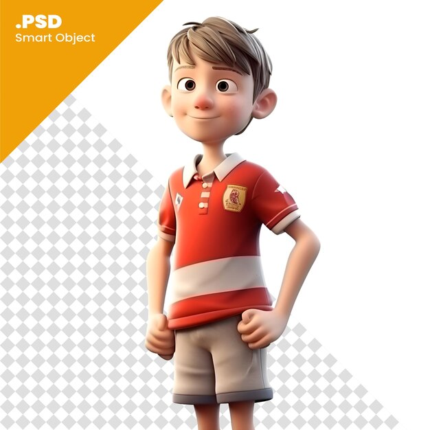 PSD render 3d di un adolescente in una maglietta della squadra di calcio