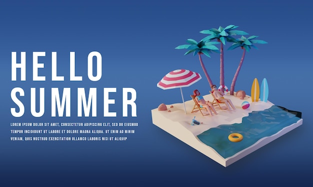 PSD 3d render template design for summer day with a podium premium psd