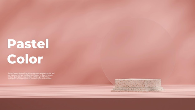 3d render template mockup of terrazzo podium in landscape with frost glass circle and pink sun shade