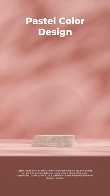 3d Render Template Mockup Of Terrazzo Podium In Portrait With Frost Glass Circle And Pink Sun Shade