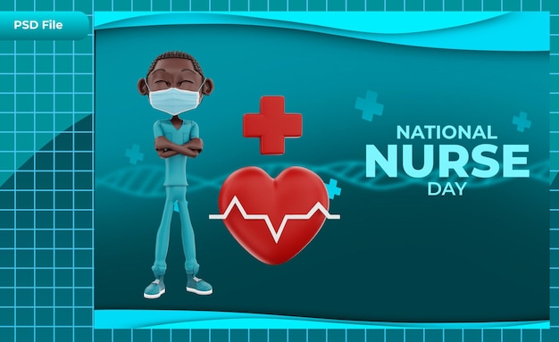 PSD 3d render template national nurse day illustration