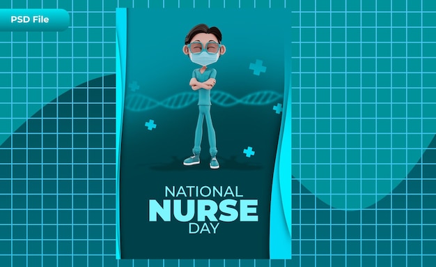 PSD 3d render template national nurse day illustration