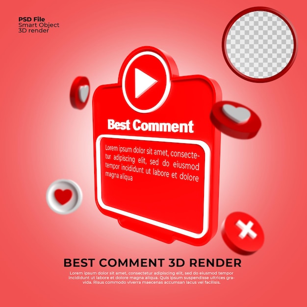 3D render template youtube comment mockup PSD