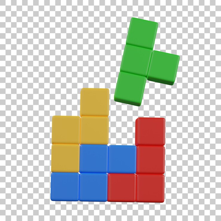 PSD 3d render tetris blocks puzzle illustration