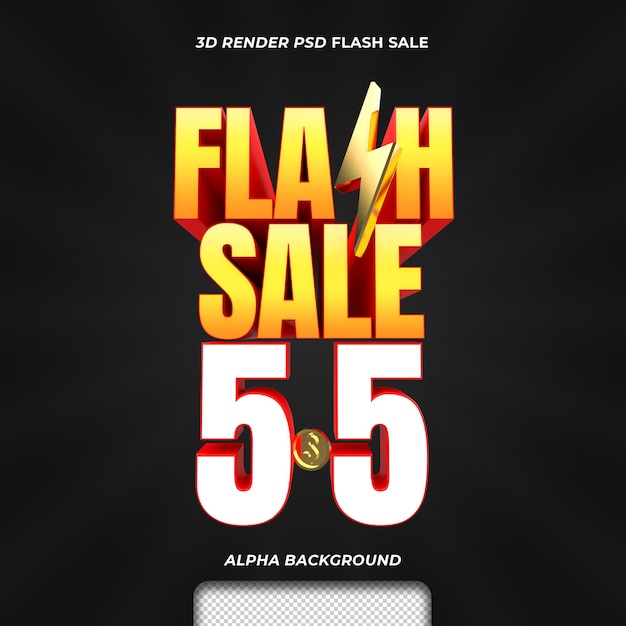 PSD 3d render text flash sale discount promotion 5 5