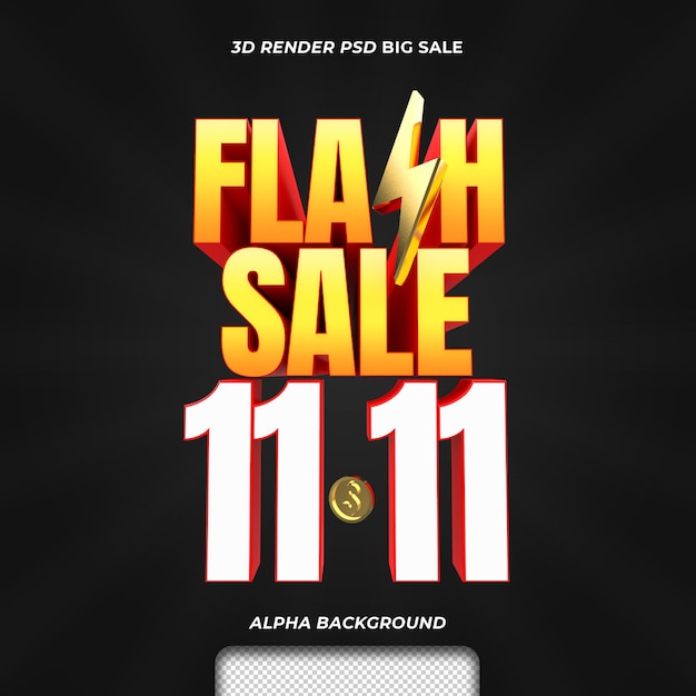 3d render testo vendita flash promozione sconto con 11 11