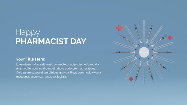 Rendering 3d dei termometri e delle iniezioni per celebrare l'happy pharmacist day