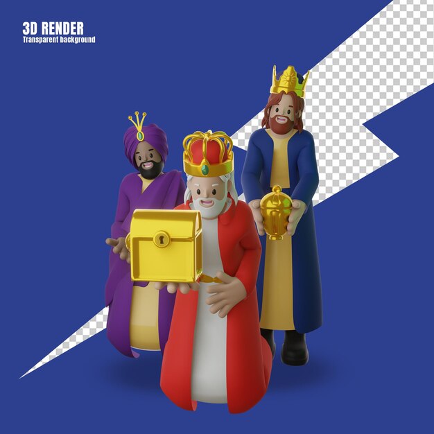 PSD 3d render tre re reyes magos