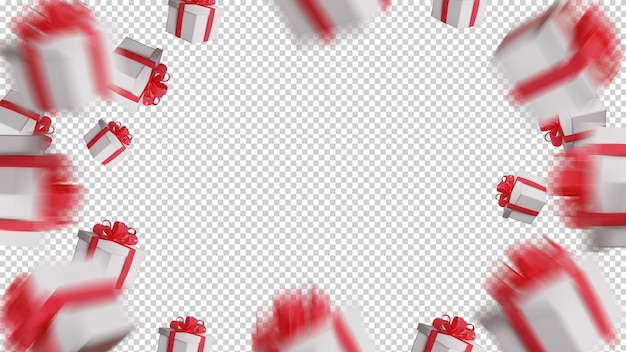 3d render throwing blur giftbox with isolated transparent background