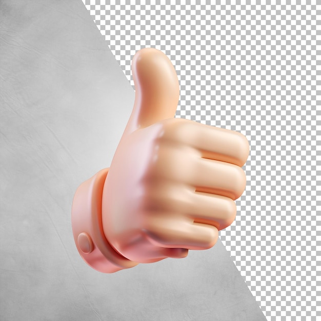 PSD render 3d thumbsup hand isolato su sfondo trasparente per il concetto di approvazione