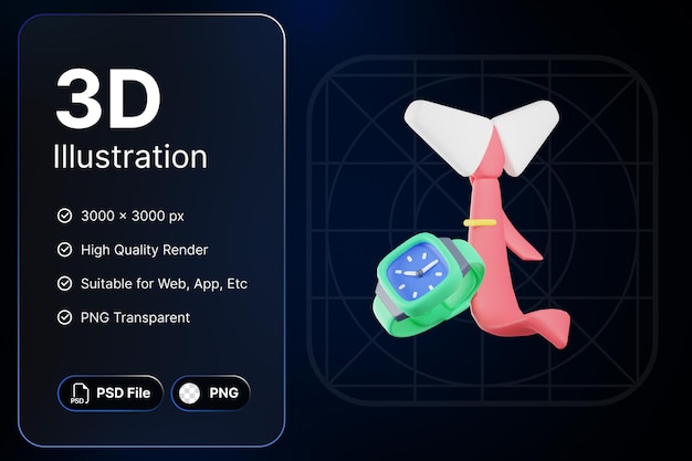 3d 렌더링 넥타이 시계 교육 개념 현대 아이콘 일러스트 디자인
