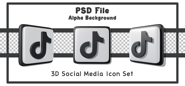 PSD 3d render tik tok social media icon set alpha background