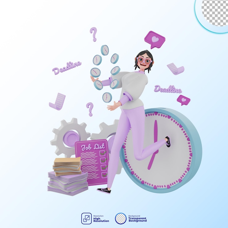PSD 3d render time management illsustration