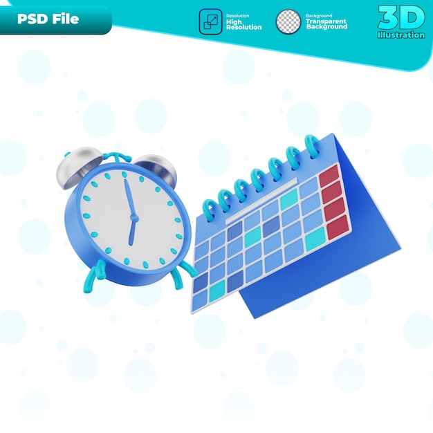 PSD 3d render time schedule icon illustration