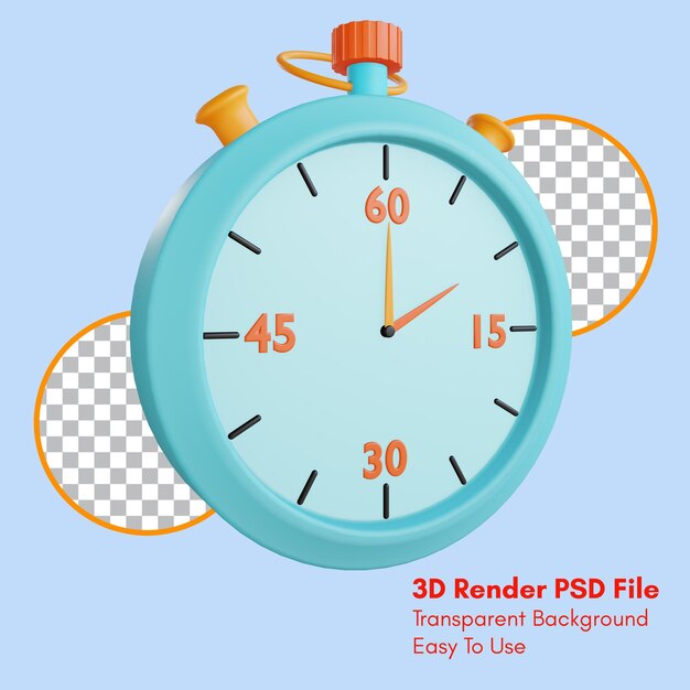 PSD icona del timer di rendering 3d con sfondo trasparente