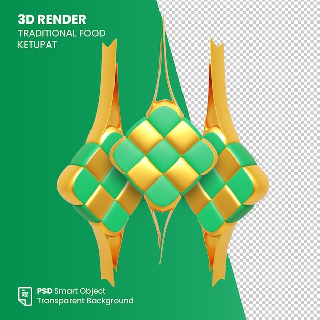 PSD 3d render ketupat cibo tradizionale