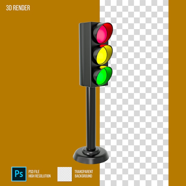 3D render of traffic light with transparent background