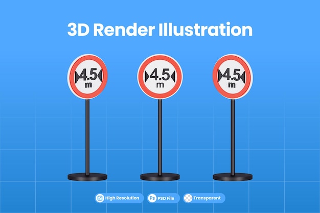 PSD 最大制限幅45メートルのプレミアムpsdの3dレンダリング交通標識