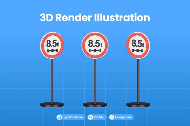 PSD 最大重量85トンのプレミアムpsdの3dレンダリング交通標識