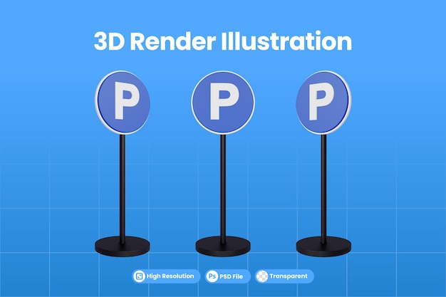 PSD 駐車ゾーンプレミアムpsdの3dレンダリング交通標識