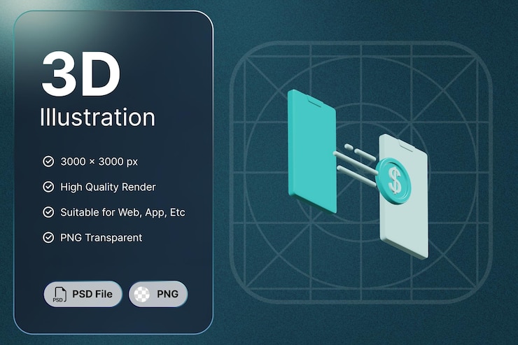 PSD 3d render transfer money left angle ecommerce concept modern icon illustrations design