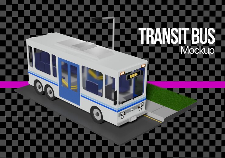 PSD 3d render of a transit bus mockup