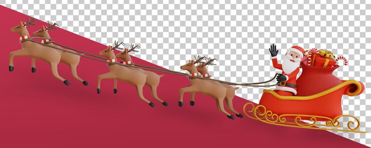 PSD 3d 세우다 투명 알파 배경 산타 나는 순록 속임수