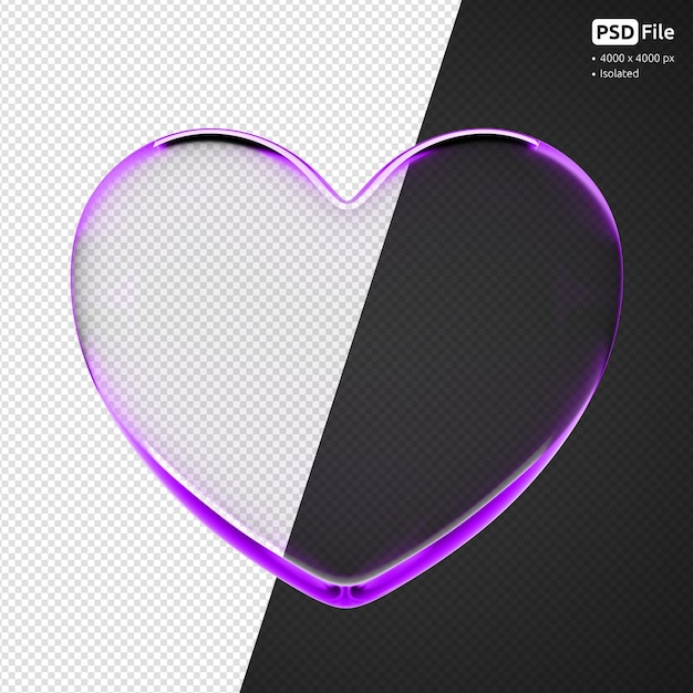 3d render of transparent purple glass heart Isolated