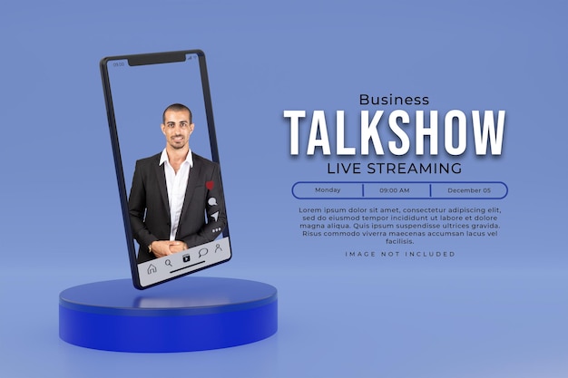 PSD 3d render transparent smartphone frame for live streaming via social media applications