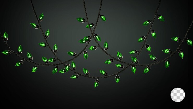 PSD 3d render triple garland christmas green light