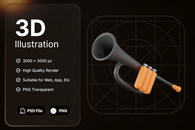 PSD 3d render trumpet music studio concept modern icon illustrations design