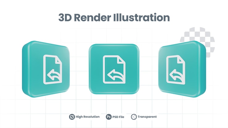 PSD 3d render turn page file icon for web mobile app social media promotion