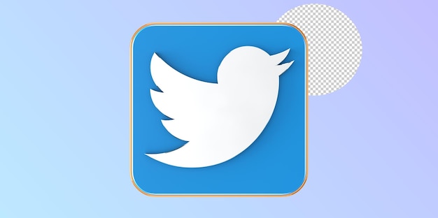 Pulsante twitter di rendering 3d con sfondo trasparente