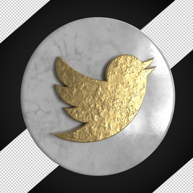 3d render twitter wit marmer realistisch beschadigd goud social media logo
