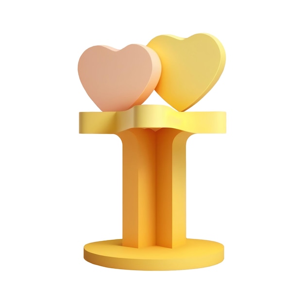 3D Render Of Two Hearts Shape On Pedestal Icon