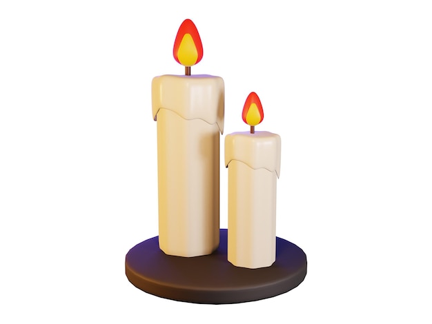 PSD 3d render of two white candles on stand halloween celebration concept isolated element