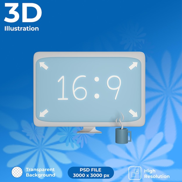 3d render ui aspect ratio 169 front view