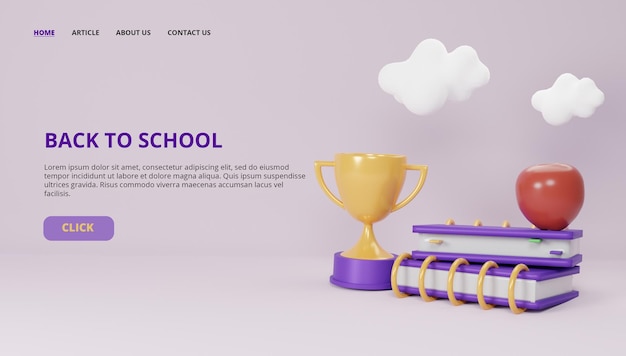 3d render ui slider home with trophy and book