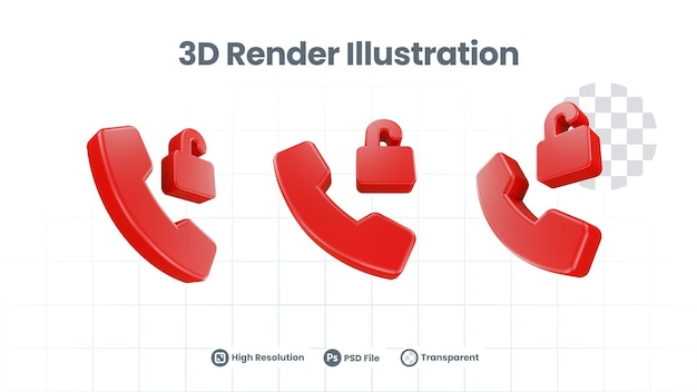 3 d レンダリング ウェブ モバイル アプリ ソーシャル メディア プロモーションの電話連絡先アイコンのロックを解除します。