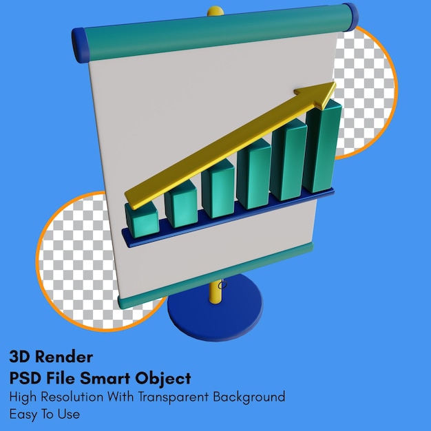 PSD 3d render up linear graph on presentation icon with transparent background